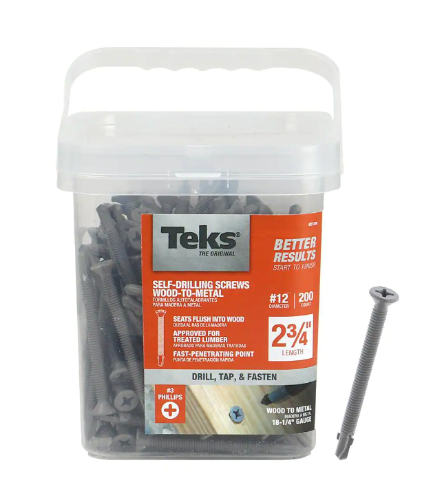 Teks 12 x 2-3/4 in. Plymetal Zinc-Plated Steel Flat-Head Phillips Self-Tapping Screws with Wings (200-Pack)