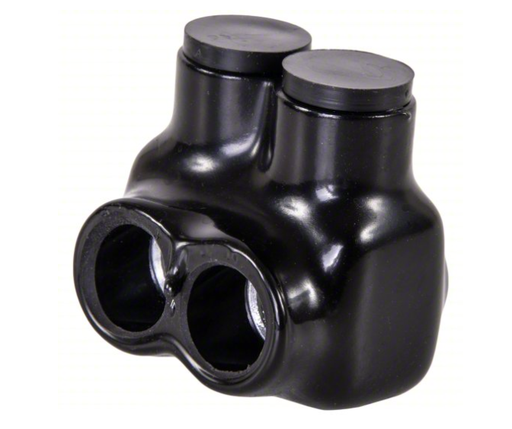 POLARIS Insulated Multitap Connector: Black, 2 Ports, For Wire Sizes 6 AWG – 3/0 AWG